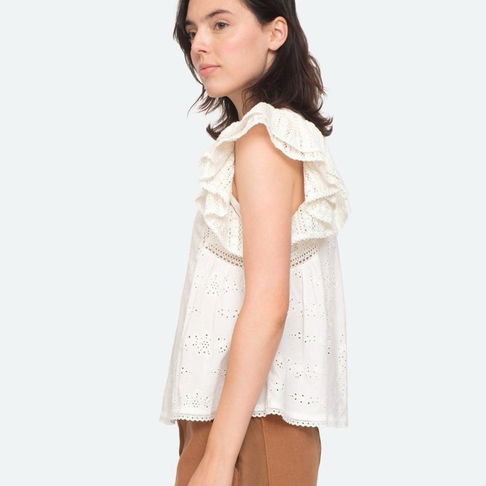 Sea New York Lea Flutter Sleeve Eyelet Lace Guipure Top - Picture 2 of 11